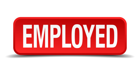 Employed red 3d square button isolated on white background
