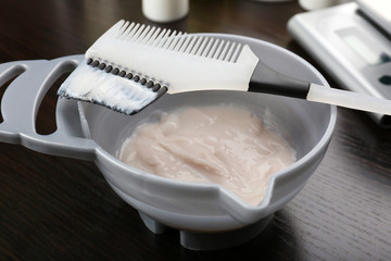 Hairdresser accessories for coloring hair, close-up