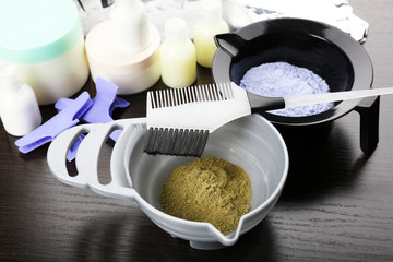 Hairdresser accessories for coloring hair, close-up