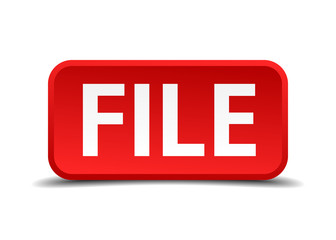 File red 3d square button isolated on white background