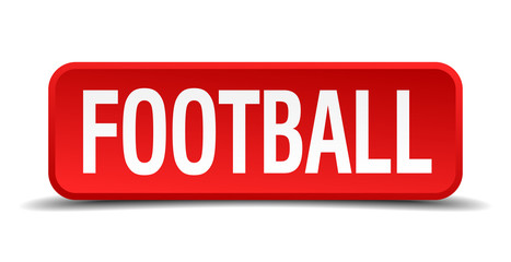 Football red 3d square button isolated on white background