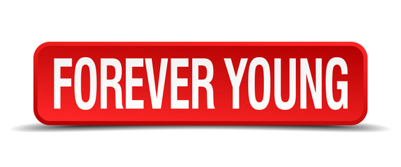 forever young red 3d square button isolated on white background