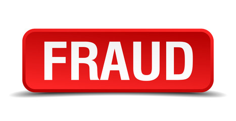 Fraud red 3d square button isolated on white background