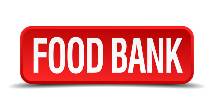 Food bank red 3d square button isolated on white background