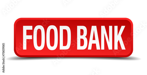 "Food bank red 3d square button isolated on white background" Stock