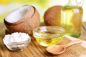 Coconut oil on table close-up