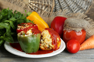 Composition with prepared stuffed peppers