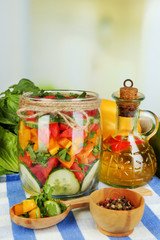Vegetable salad in glass jar