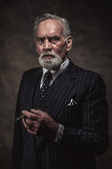 Cigar smoking characteristic senior business man with gray hair