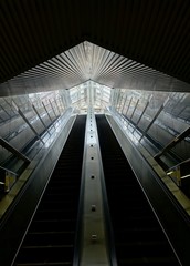 Long Escalators Lead out of an Underground Passage