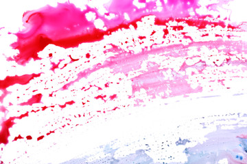 Fototapeta premium Red and pink watercolor paint splatter background with artistic ink blots and textured brush strokes on white paper, this creative design features colorful liquid patterns and fluid splashes