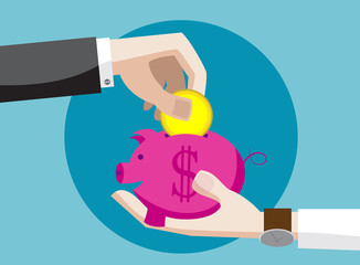 Saving money to a piggy bank