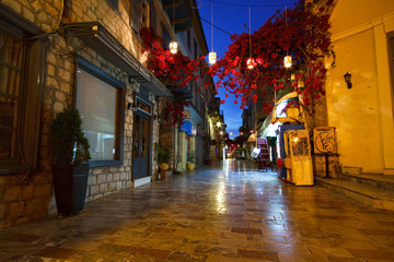Empty streets of morning Nafplio city center, Greece.