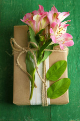 Natural style handcrafted gift box with fresh flowers and