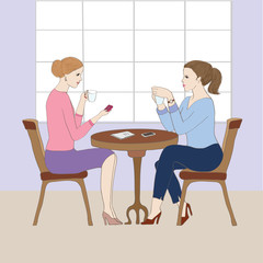 Illustration with women at cafe.