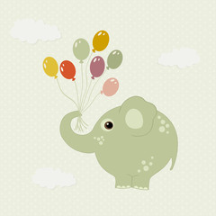 Green elephant with colorful balloons