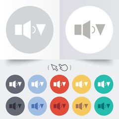 Speaker low volume sign icon. Sound symbol.