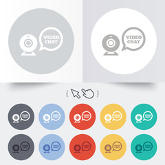 Video chat sign icon. Webcam video speech bubble