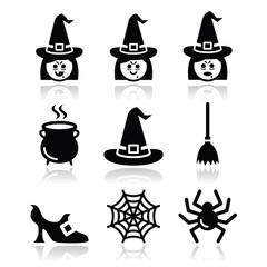 Witch Halloween vector icons set