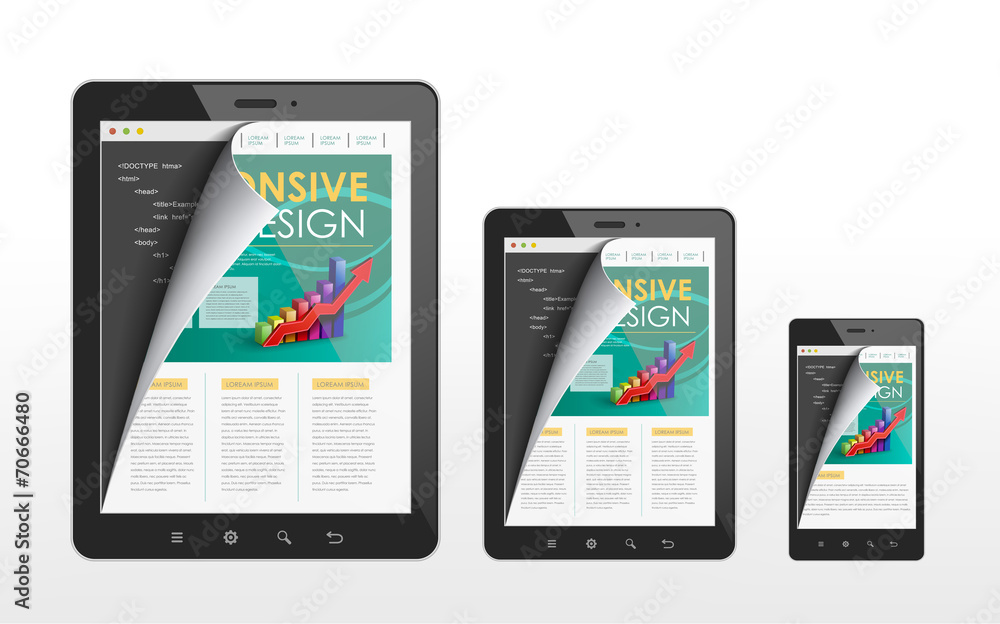 Wall mural responsive web design concept in tablet and smart phone