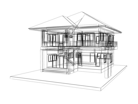 abstract sketch design of house   ,3dwire fra
