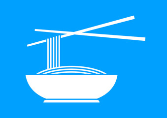 White noodle icon on blue background