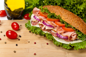 Italian Sub Sandwich with Salami, Tomato, and Lettuce