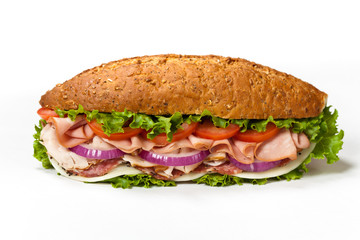 Italian Sub Sandwich with Salami, Tomato, and Lettuce
