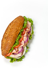 Italian Sub Sandwich with Salami, Tomato, and Lettuce