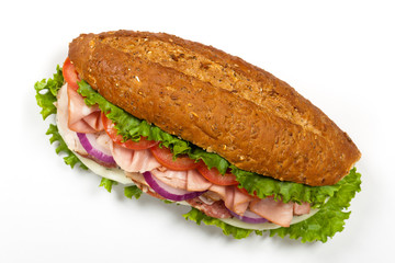 Italian Sub Sandwich with Salami, Tomato, and Lettuce
