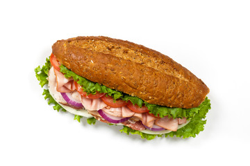 Italian Sub Sandwich with Salami, Tomato, and Lettuce
