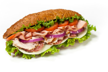 Italian Sub Sandwich with Salami, Tomato, and Lettuce