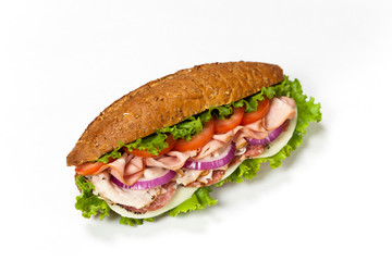 Italian Sub Sandwich with Salami, Tomato, and Lettuce
