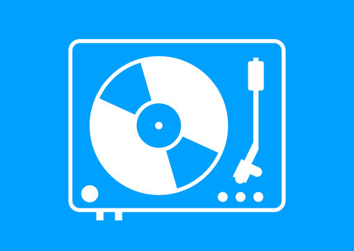 White gramophone icon on blue background
