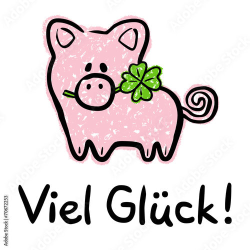 "VielGlückKarte mit Glücksschwein und vierblättrigem Kleeblatt