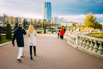 View of the modern architecture of Minsk, from the area Nyamiha,
