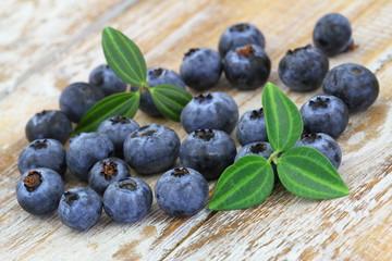 Blueberries on wooden surface