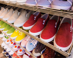 lots of  shoes on sale.  Diverse shoes