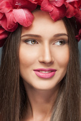 flowers on her head