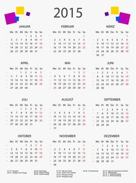 Kalender 2015 mit bunten Quadraten
