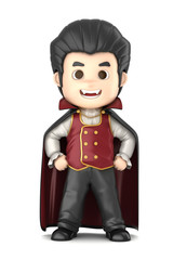 3D render of a boy wearing Halloween dracula costume