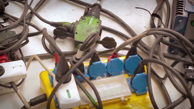 Electric cable on floor of film set top view