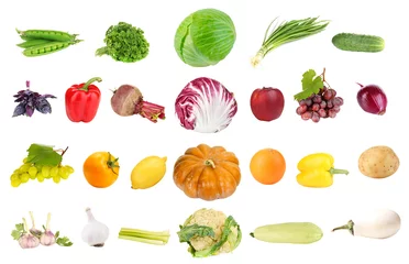 Zelfklevend Fotobehang Collage of fresh fruit and vegetables isolated on white © Africa Studio