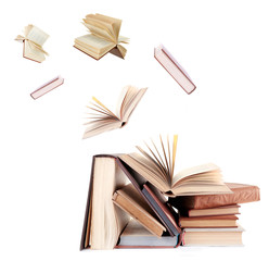 Flying books isolated on white