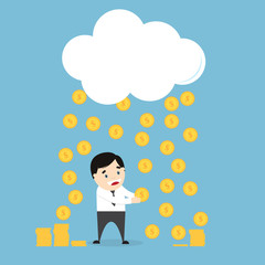 Coins raining over a businessman