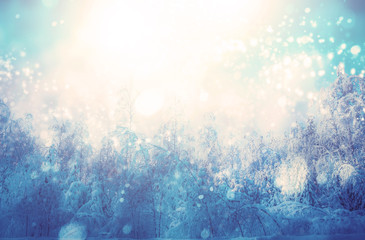 Winter background with lots of snowing white bokeh