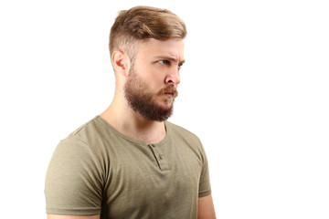 Fototapeta premium Portrait of handsome man with beard isolated on white