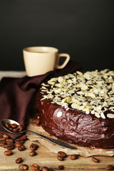 Tasty chocolate cake with almond,