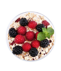 Healthy breakfast - yogurt with  fresh berries and muesli