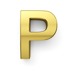3d render of golden alphabet letter simbol - P